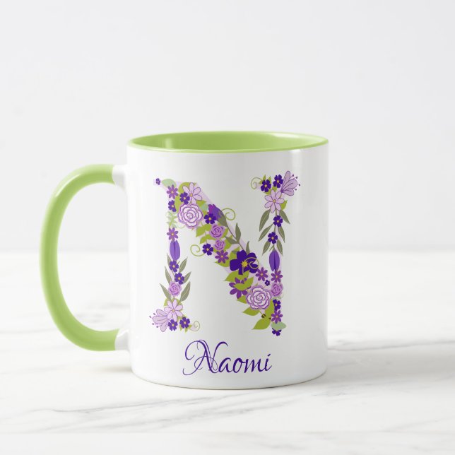 11 oz Lavender Lila Mit Monogramm Kaffee Tasse (Links)