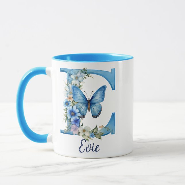 11 oz Mug Café Bleu Floral Monogrammé (Gauche)