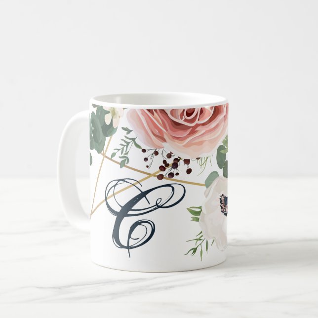  11 Oz. Rose de Jardin géométrique de la Mug café  (Devant gauche)
