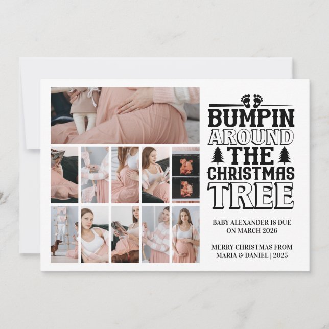 11 Photo Arbre de Noël Grossesse Faire-part (Devant)