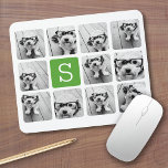 11 Photo Collage - Green White Modern Monogram Mousepad<br><div class="desc">Add your favorite pics to this fun template. You can use square photos or any photos for this grid. Kelly Green and White - A trendy monogram design with a modern touch. Use 11 square photos to create a family memento. The corners of the frames are rounded off for a...</div>