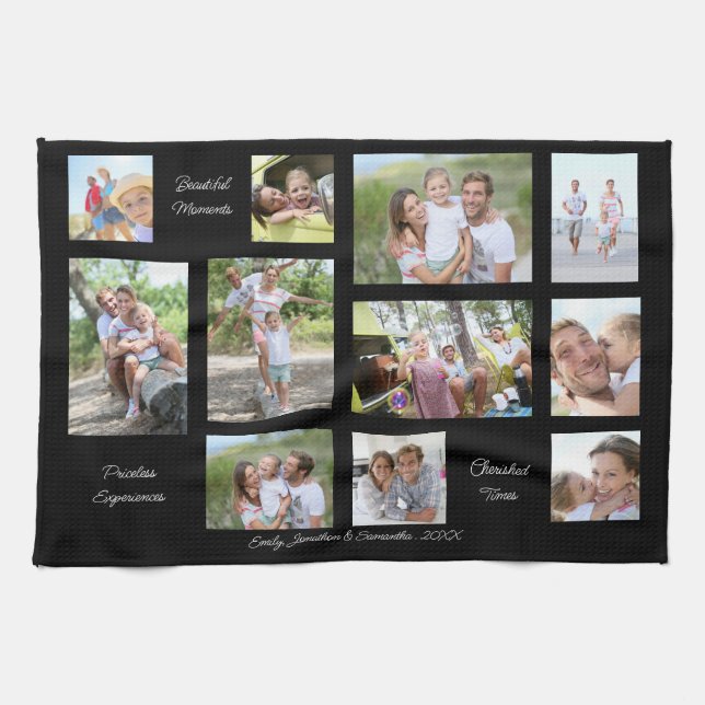 11 Schwarze Zitate der FotoCollage Family Geschirrtuch (Horizontal)