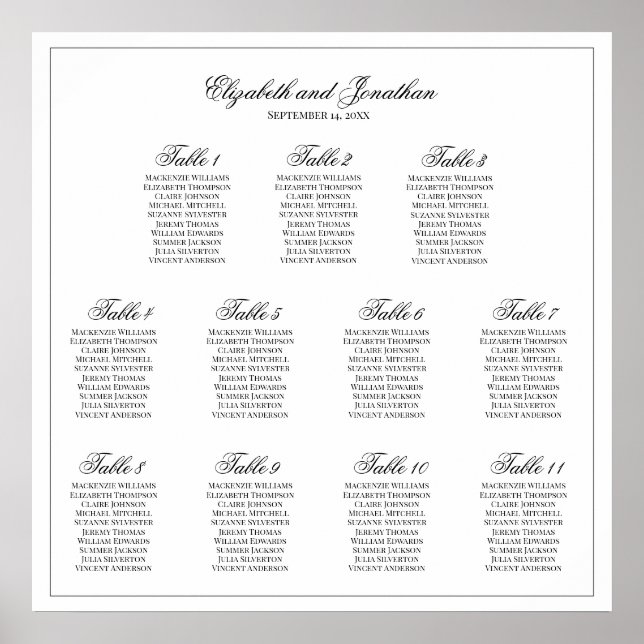 11 Tabelle Einfache Elegance Hochzeitskarte Poster (Vorne)