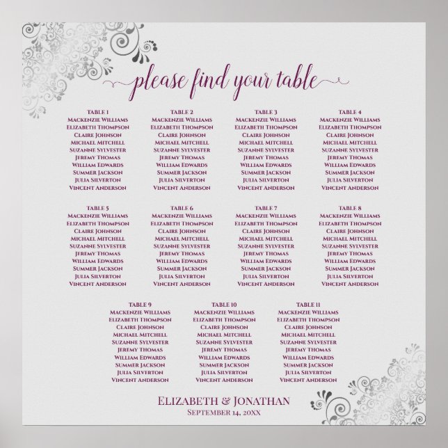 11 Tabelle Hochzeitskartentabelle Lila grau Poster (Vorne)