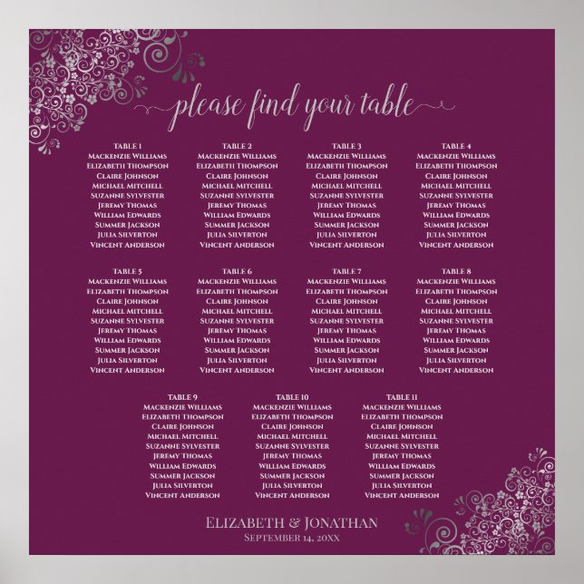 11 Tabelle Hochzeitskartentabelle Silver auf Cassi Poster (Vorne)