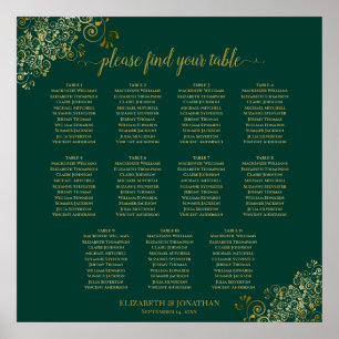 11 Tableau Mariage de siège Emerald Green Gold