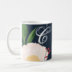 11 Unzen Kaffeetasse Weiße Blumen auf dunklem Blau