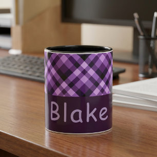 11 Unzen Pflaume Lila Karo Monogramm Kombi-Tasse Tasse