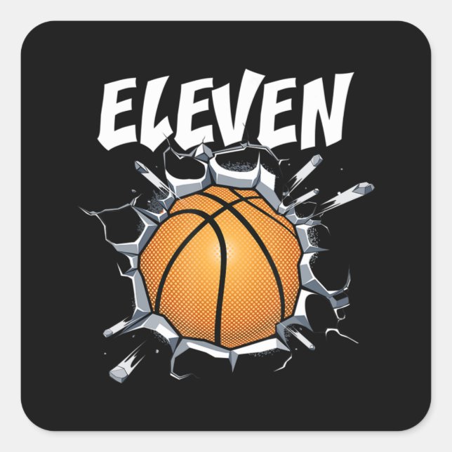 11 Year Old Basketball Birthday Party 11th Boy Quadratischer Aufkleber (Vorderseite)