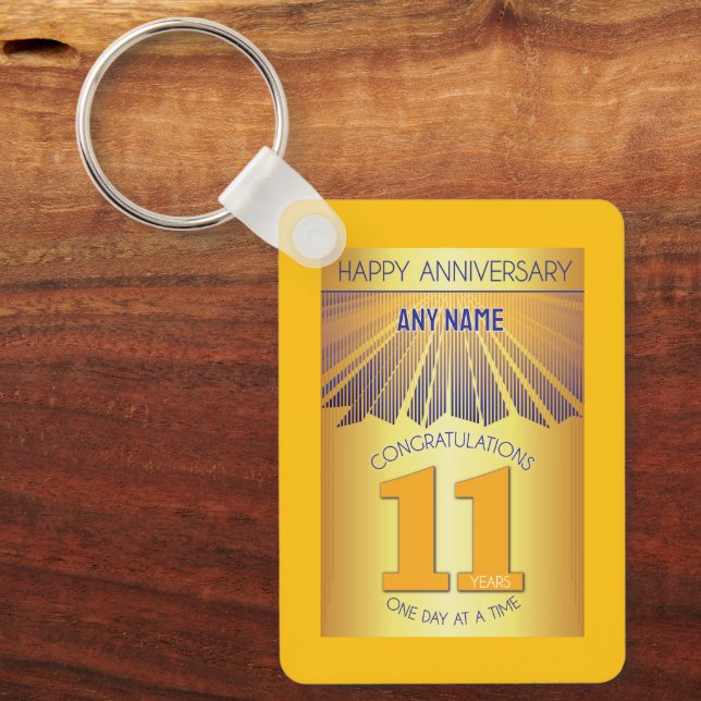 11 Year Sober Anniversary | Golden Ray 12 Step Schlüsselanhänger (Vorderseite)