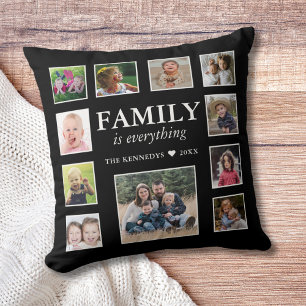 11 Zitat der Fotocollage Familienname Schwarz Kissen