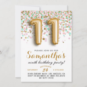 11e anniversaire Confetti Invitation