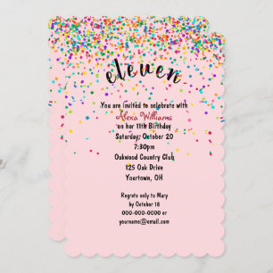 11e Anniversaire Fête confetti Invitation