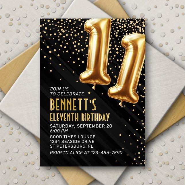 11e anniversaire Gold Black Invitation (Créateur téléchargé)