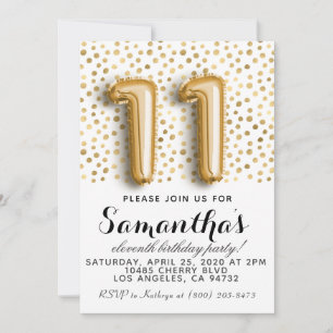 11e anniversaire Gold Polkadot Invitation