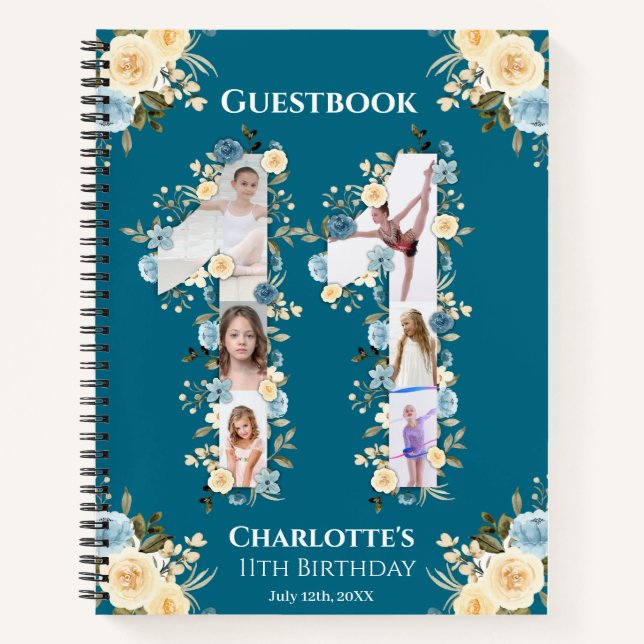 11e anniversaire Photo Turquoise Fleur Jaune Livre (Devant)