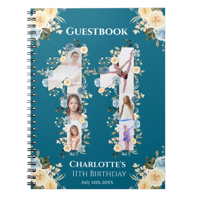 11e anniversaire Photo Turquoise Fleur Jaune Livre (Devant)