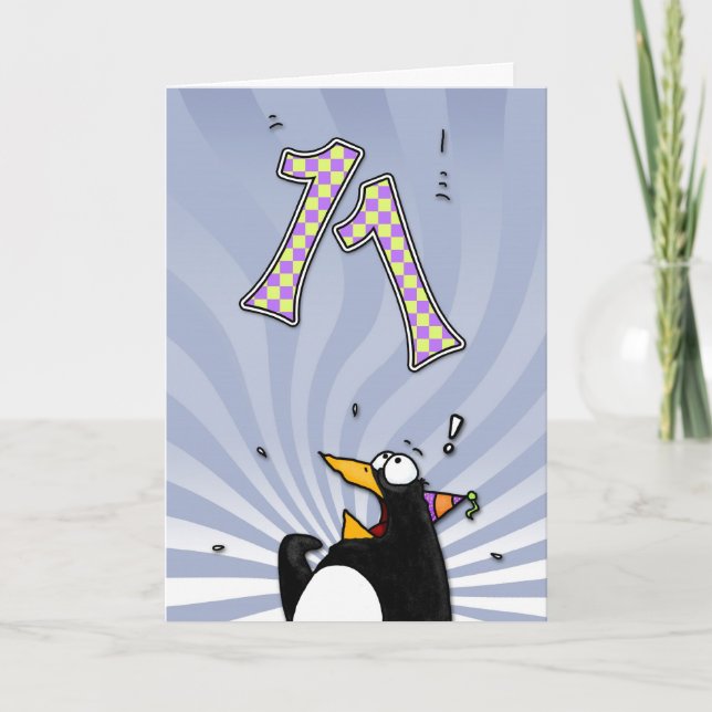 11ème anniversaire - carte de surprise de pingouin (Devant)