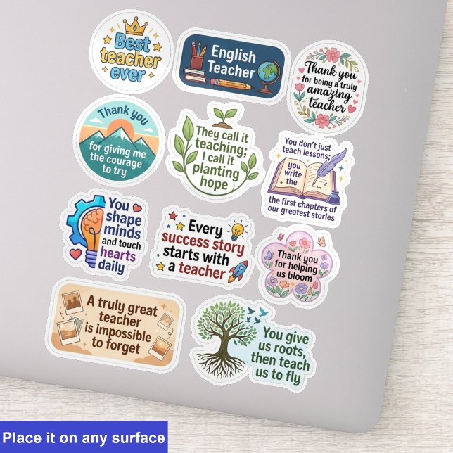 11er-Pack Zitate | Lehrer Dank Sticker (teacher appreciation sticker pack, retro teacher quote decals)