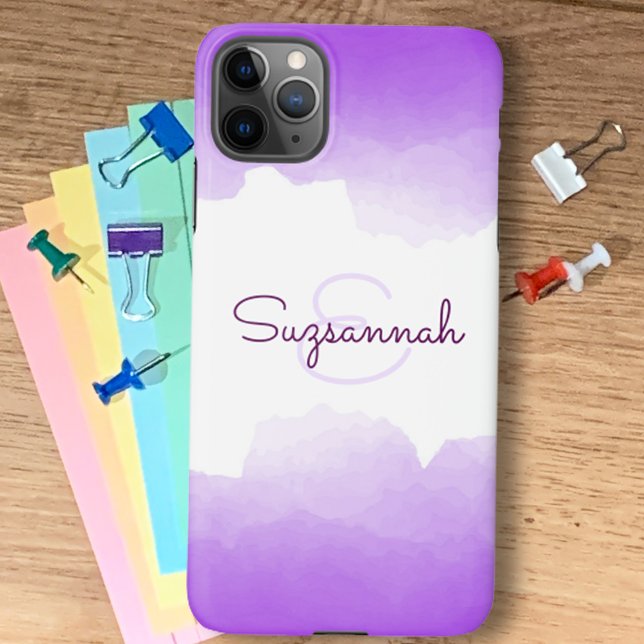 11Pro Max Chic Purple Ombre Nom Lettre Monogram coque iphone (Créateur téléchargé)