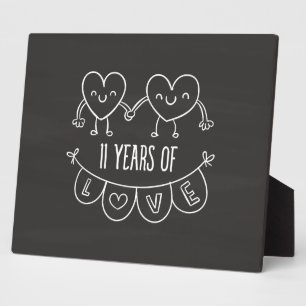11th Anniversary Gift Chalk Hearts Fotoplatte