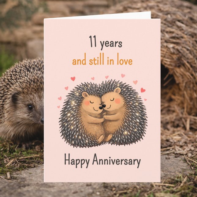 11th anniversary Hedgehogs cuddling Karte (Von Creator hochgeladen)