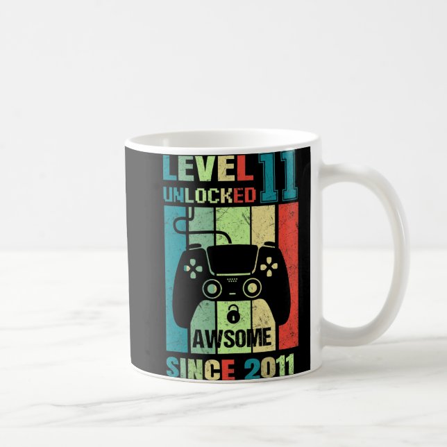 11th Birthday Gift Level 11 Unlocked Awesome 2011  Kaffeetasse (Rechts)