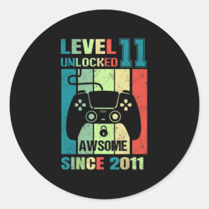 11th Birthday Gift Level 11 Unlocked Awesome 2011 Runder Aufkleber