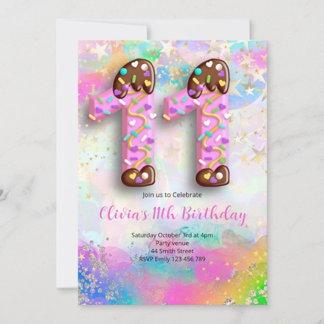 11th Birthday Girls Invitation Einladung (Vorderseite)