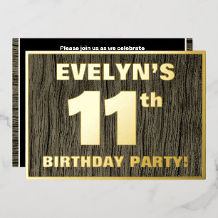 11th Birthday Party: Bold, Faux Wood Grain Pattern Folieneinladung