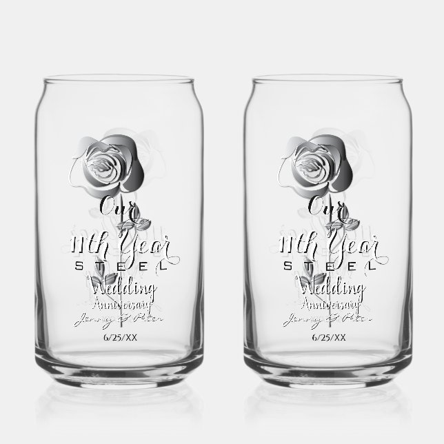 11th Year Wedding Anniversary Steel Rose Can Glass (Recto)