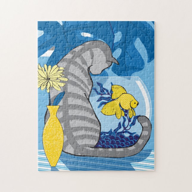 11x14 Cat & Goldfish Puzzle für Farbblindler (Vertikal)
