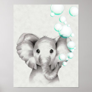 11x14 Elefant pustet Blasen aus dem Rüssel Poster