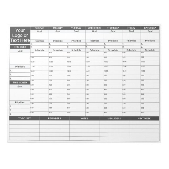 11x8,5 Zoll-Notepad für den wöchentlichen Fokus Notizblock (Vorderseite)