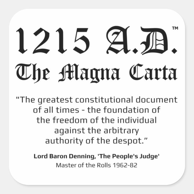1215 A.D.™ Aufkleber für das Zitat von Magna Carta (Vorderseite)