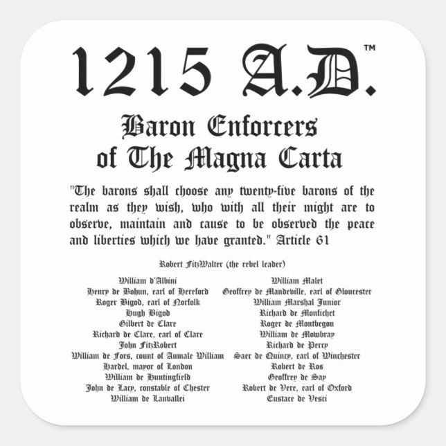 1215 A.D.™ La Grande Charte Article 61 Stickers (Devant)