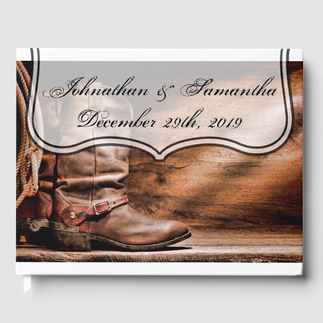 122 Page Wedding Gästebuch Cowboy Boots Barn Wood (Vorderseite)