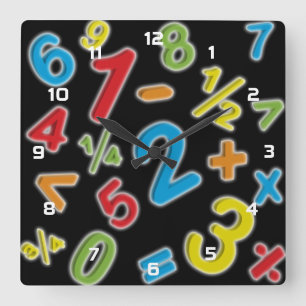 123 Zahlen Mathe Quadratische Wanduhr