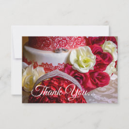1242-Hochzeitstorte, Bouquet und Rings Dankeskarte