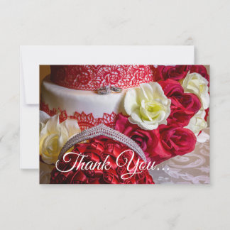 1242-Hochzeitstorte, Bouquet und Rings Dankeskarte