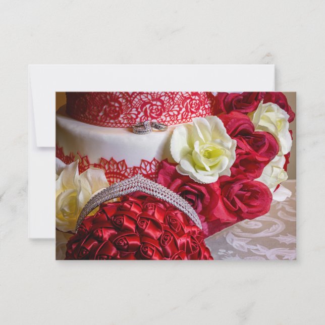 1242-Hochzeitstorte, Bouquet und Rings Einladung (Vorderseite)