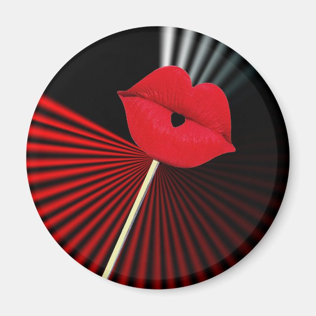 1253 BLACK RED WHITE MOUTH KISS LIPS GRAPHIC BACKG MAGNET (Vorne)