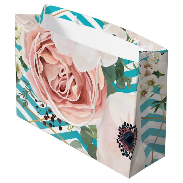 12.5lx4wx9h Grand sac cadeau Rose géométrique Chev (Dos Angle)