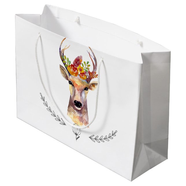 12.5lx4wx9h große Geschenktasche Boho Hirsch Buchs Geschenktüte (Rückseite Schrägansicht)