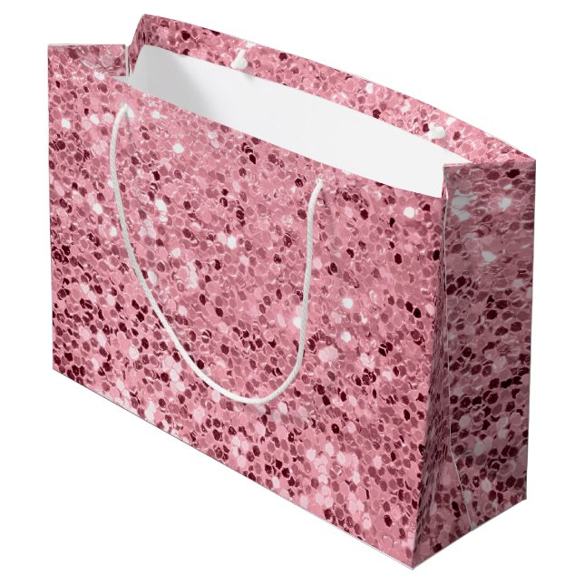 12.5lx4wx9h Große Geschenktasche Rose Gold Glitzer Große Geschenktüte (Rückseite Schrägansicht)