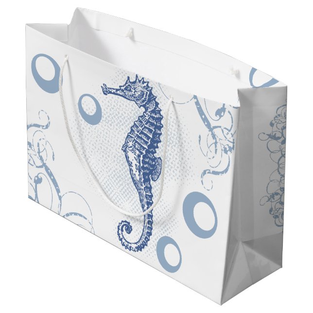 12.5lx4wx9h Large Gift Bag Seepferd Ocean Beach Große Geschenktüte (Rückseite Schrägansicht)