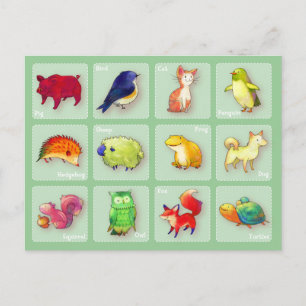 12 Animaux Carte postale (personnalisable) -horizo