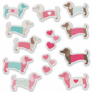 12 AUTOCOLLANTS EN VINYLE PASTEL POUR DAHSHUND