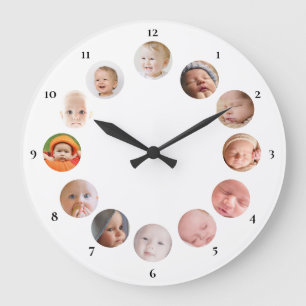 12 benutzerdefinierte Fotos Persönlich für Baby Große Wanduhr