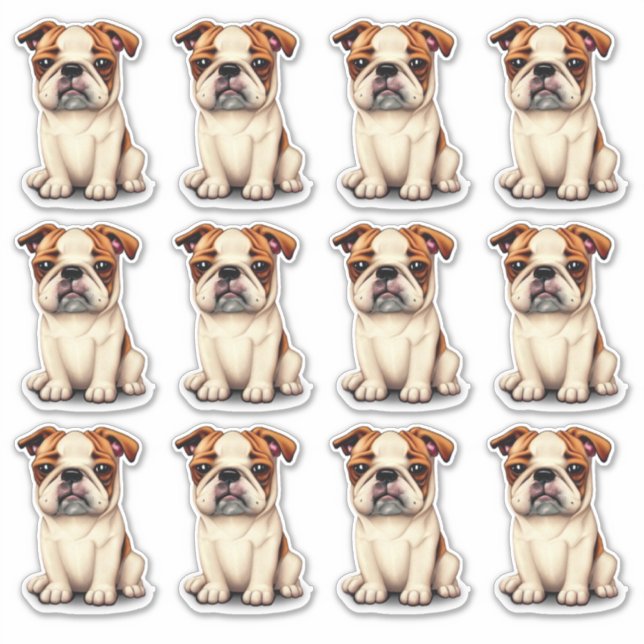 12 Bulldoggen Welpen Aufkleber (Vorderseite)